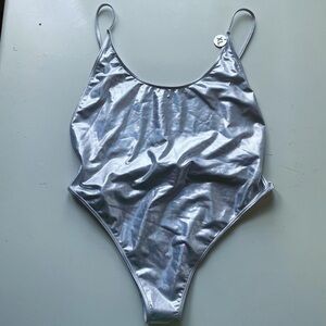 Forever 21 silver/iridescent deep cut body suit